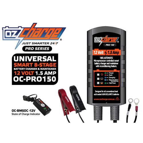 Oz Charge Pro Series 12 Volt - 1.5 Amp 8-Stage Battery Charger and Maintainer
